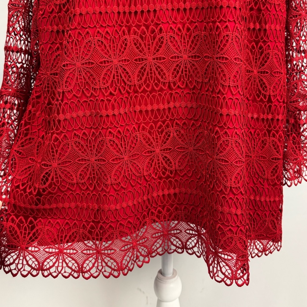 Talbots Embroidered Red Lace Blouse Bell Sleeves Size 2X Party Formal Romantic - Picture 6 of 14